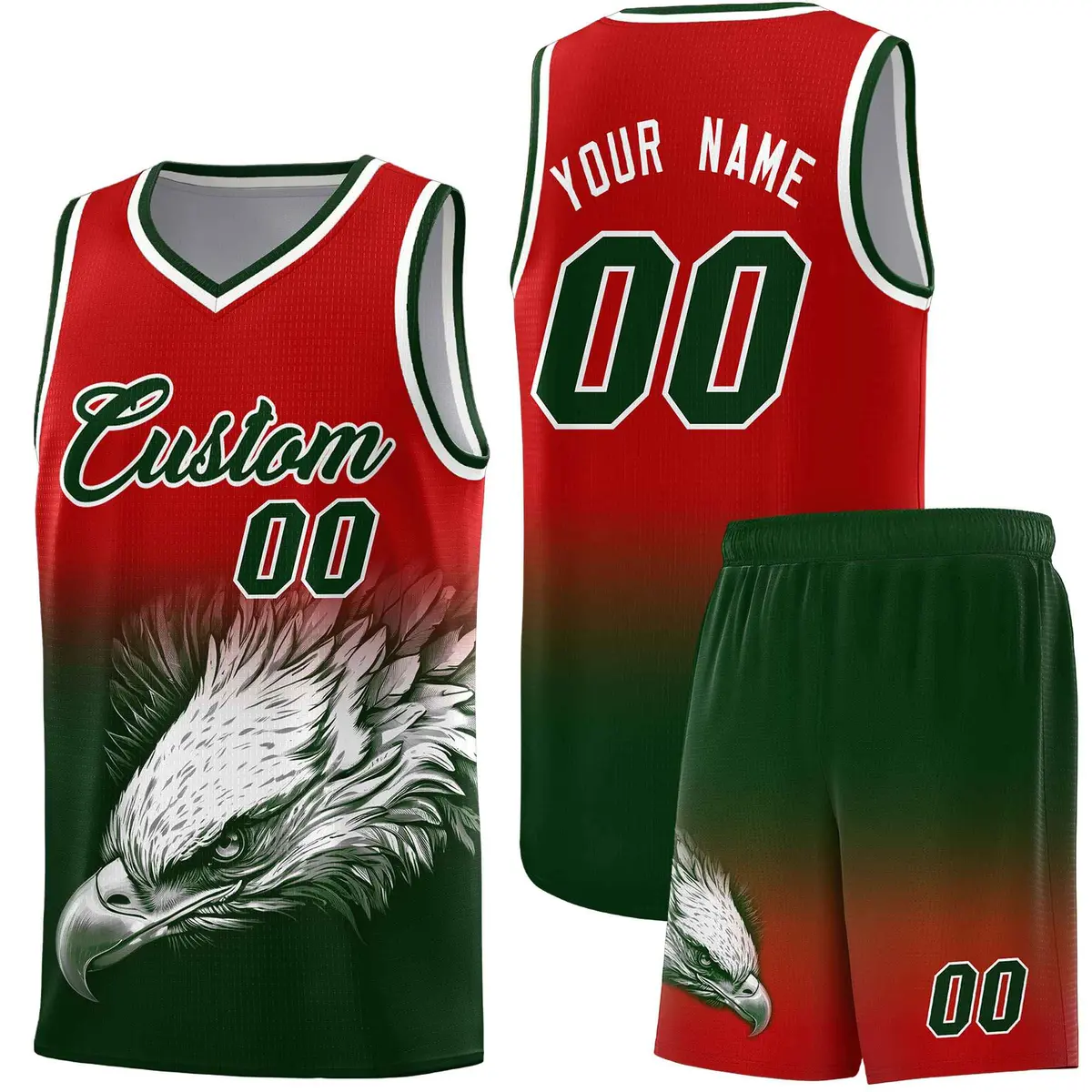 Red Green Eagle Graffiti Pattern Basketball Jersey