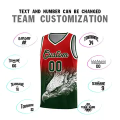 Red Green Eagle Graffiti Pattern Basketball Jersey 2