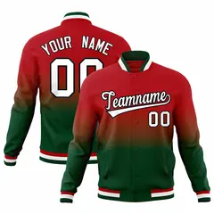 Red Green Gradient Full-Snap Varsity Letterman Jacket 1