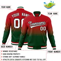 Red Green Gradient Full-Snap Varsity Letterman Jacket 2