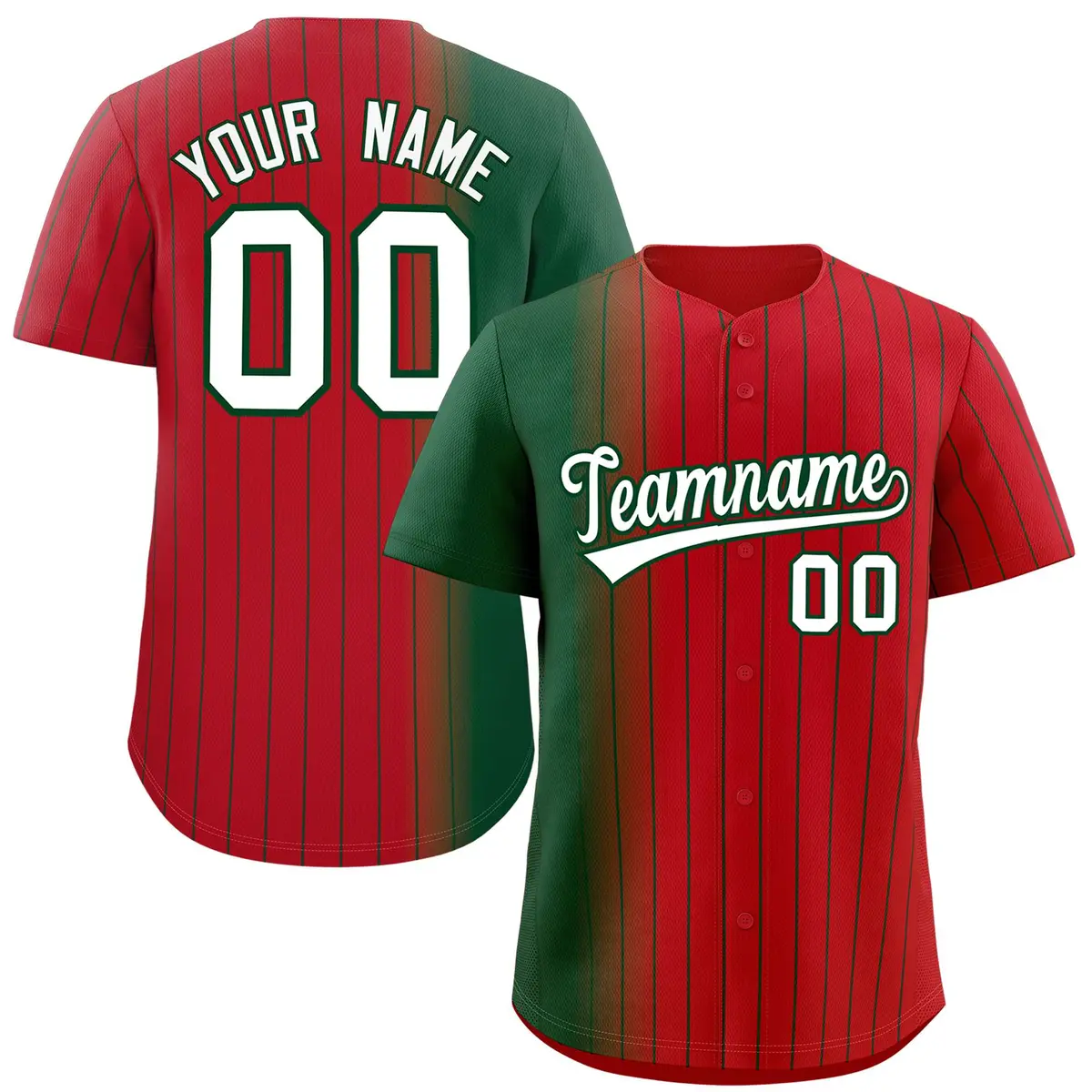 Red Green Gradient Pinstripe Baseball Jersey