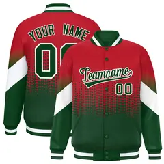 Red Green Gradient Polka Dot Full-Snap Varsity Baseball Jacket 1