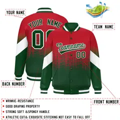 Red Green Gradient Polka Dot Full-Snap Varsity Baseball Jacket 2