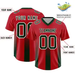 Red Green Gradient Vertical Width Stripe Football Jersey 2