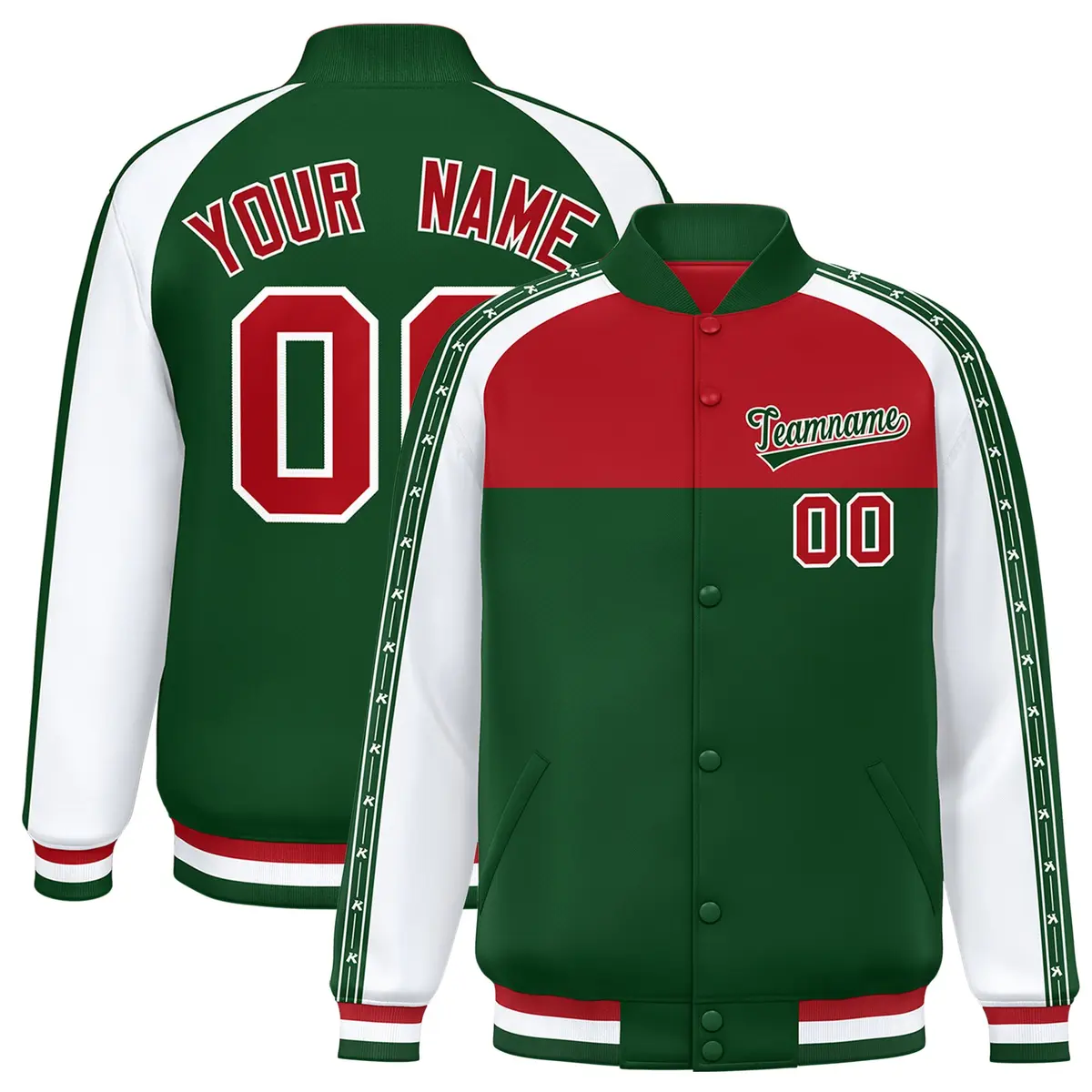 Red Green K-Ribbon Raglan Color Block Varsity Letterman Jacket