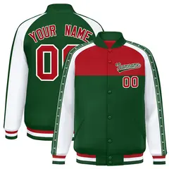 Red Green K-Ribbon Raglan Color Block Varsity Letterman Jacket 1