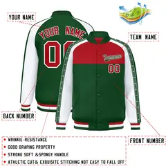 Red Green K-Ribbon Raglan Color Block Varsity Letterman Jacket 2