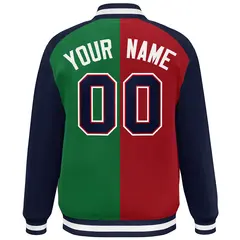 Red Green-Navy Color Block Bomber Varsity Baseball Jacket 4