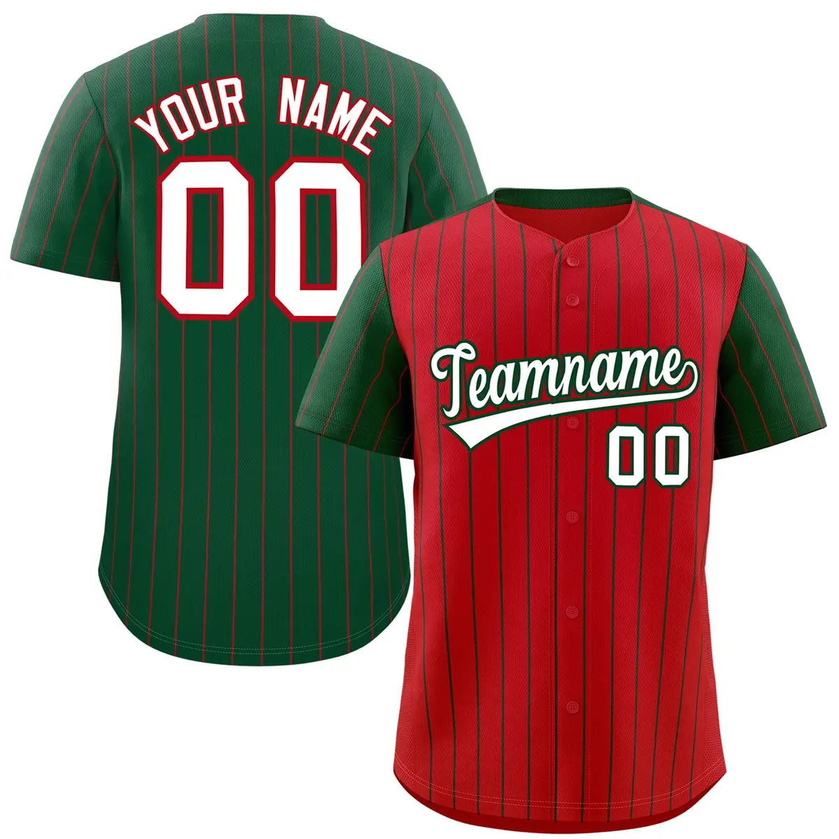 Red Green Pinstripe Raglan Sleeves Baseball Jersey