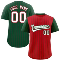 Red Green Pinstripe Raglan Sleeves Baseball Jersey
