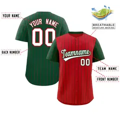 Red Green Pinstripe Raglan Sleeves Baseball Jersey 2