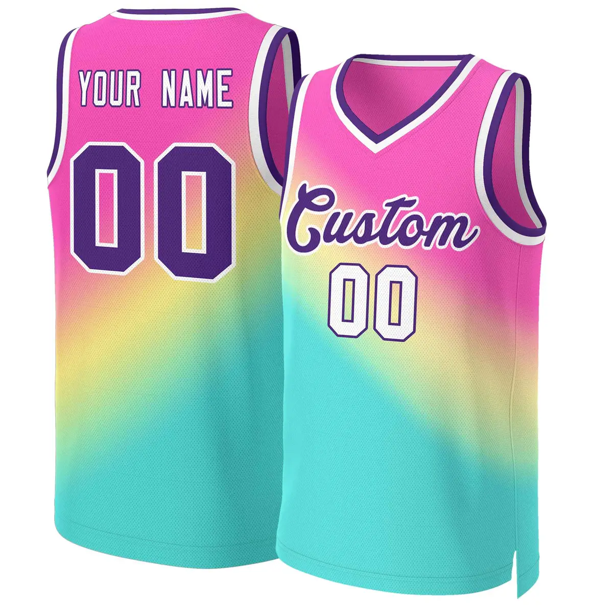 Red Green-Purple Gradient Slash Basketball Jersey