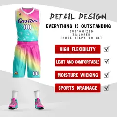 Red Green-Purple Gradient Slash Basketball Jersey 2
