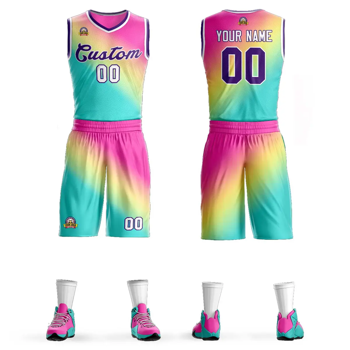 Red Green-Purple Gradient Slash Basketball Jersey