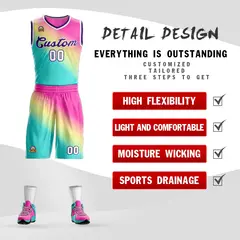 Red Green-Purple Gradient Slash Basketball Jersey 2