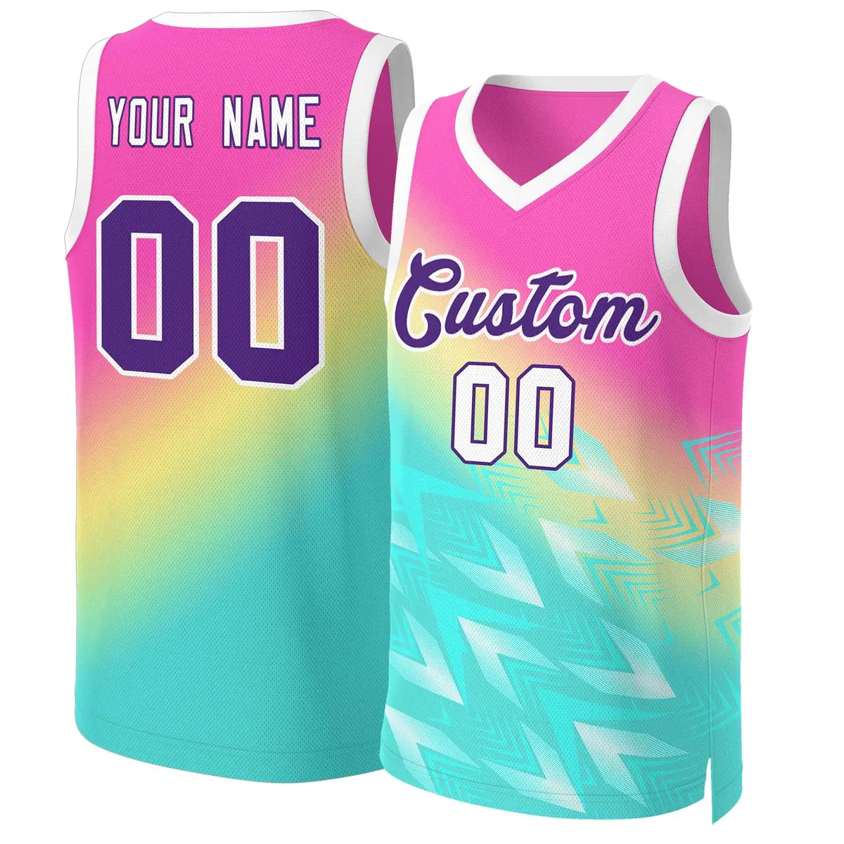 Red Green-Purple Gradient Slash Basketball Jersey