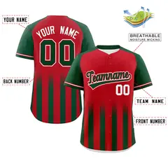 Red Green Raglan Gradient Thick Stripe Baseball Jersey 2
