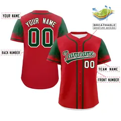 Red Green Raglan Sleeves Authentic Baseball Jersey 2
