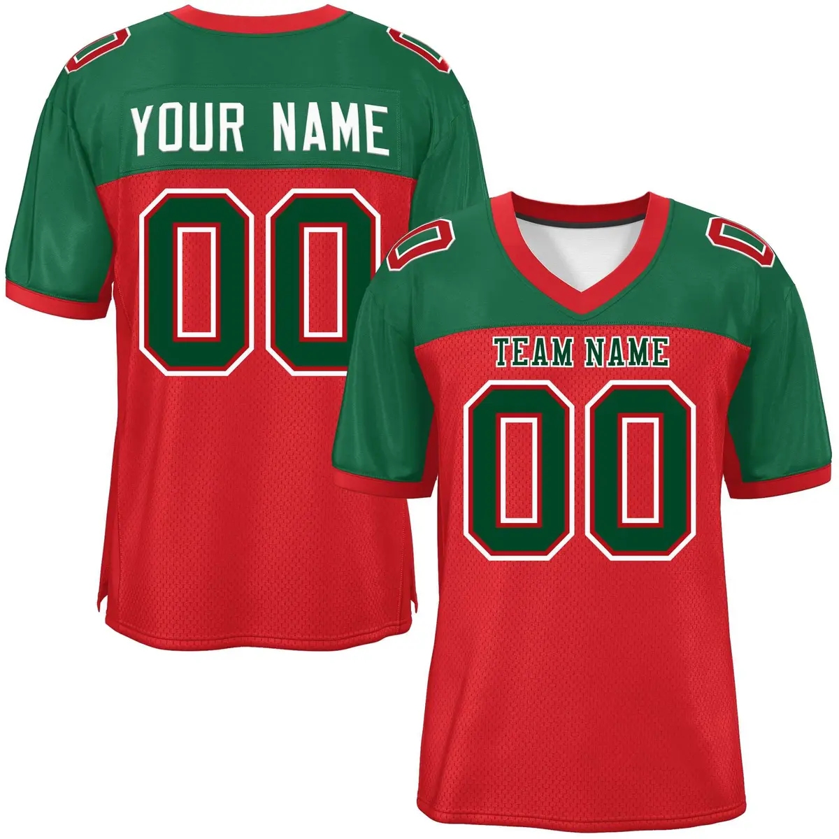 Red-Green Raglan Sleeves Fashion Authentic Football Jersey