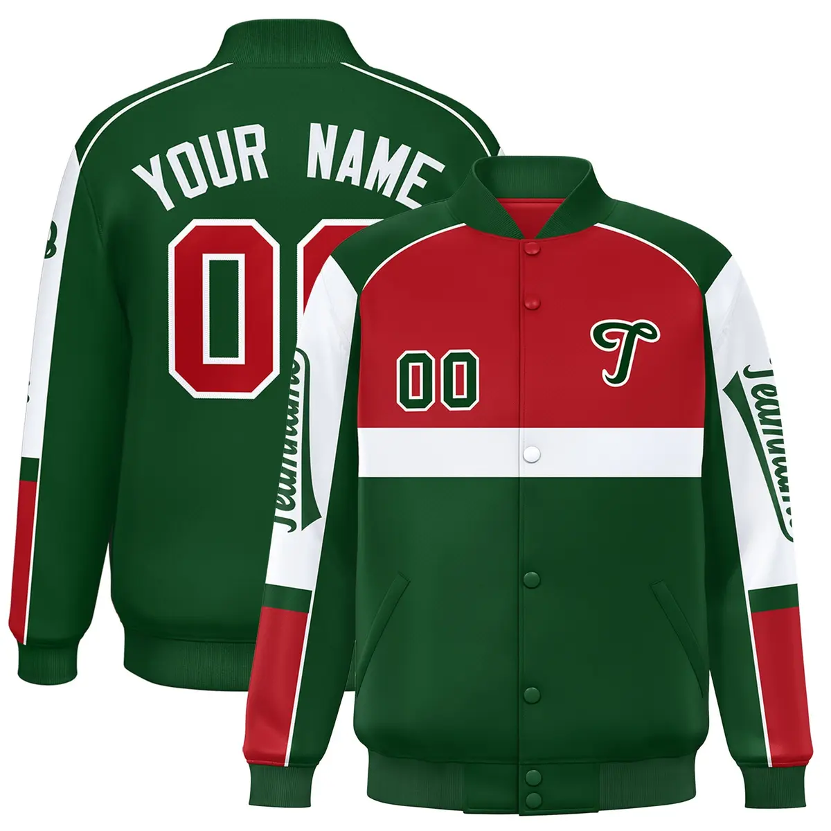 Red Green Raglan Sleeves Varsity Letterman Jacket