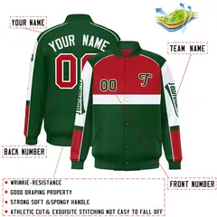 Red Green Raglan Sleeves Varsity Letterman Jacket 2