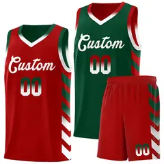 Red Green Reversible Basketball Kits - Side Arrow Green White Gradient