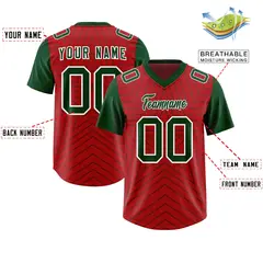 Red Green Star Pattern Raglan Sleeves Football Jersey 2