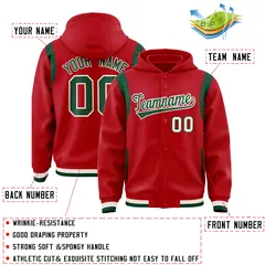 Red Green Varsity Letterman Shoulder Color Block Hoodie Jacket 4
