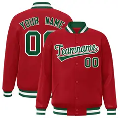 Red Green-White Classic Varsity Full-Snap Letterman Jacket