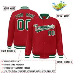 Red Green-White Classic Varsity Full-Snap Letterman Jacket 2