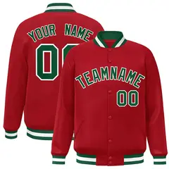 Red Green-White Classic Varsity Full-Snap Letterman Jacket 1