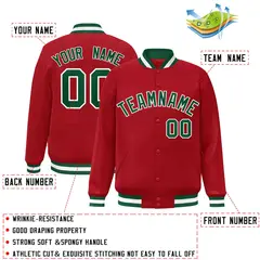 Red Green-White Classic Varsity Full-Snap Letterman Jacket 2