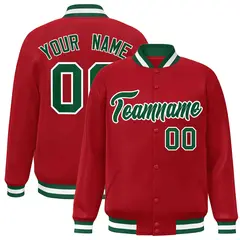 Red Green-White Classic Varsity Full-Snap Letterman Jacket