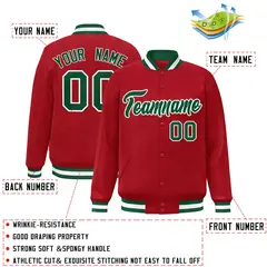 Red Green-White Classic Varsity Full-Snap Letterman Jacket 2