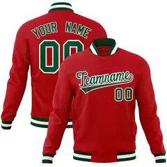 Red Green-White Classic Varsity Full-Snap Letterman Jacket 1