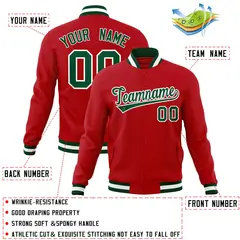 Red Green-White Classic Varsity Full-Snap Letterman Jacket 4