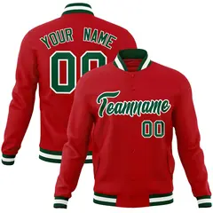 Red Green-White Classic Varsity Full-Snap Letterman Jacket 1