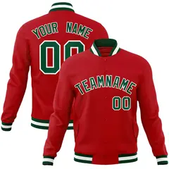 Red Green-White Classic Varsity Full-Snap Letterman Jacket 1