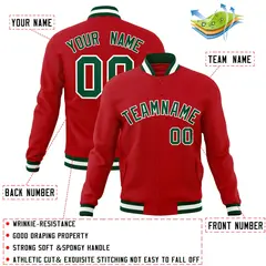 Red Green-White Classic Varsity Full-Snap Letterman Jacket 4