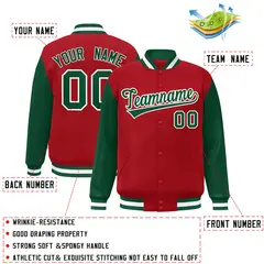 Red Green-White Raglan Sleeves Varsity Letterman Jacket 2