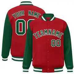 Red Green-White Raglan Sleeves Varsity Letterman Jacket 1