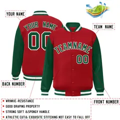 Red Green-White Raglan Sleeves Varsity Letterman Jacket 2