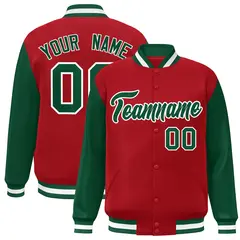 Red Green-White Raglan Sleeves Varsity Letterman Jacket 1