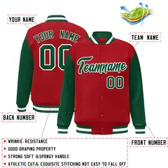 Red Green-White Raglan Sleeves Varsity Letterman Jacket 2