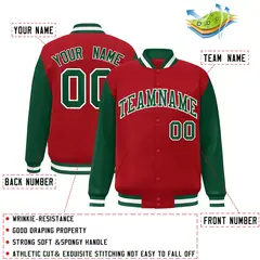 Red Green-White Raglan Sleeves Varsity Letterman Jacket 2