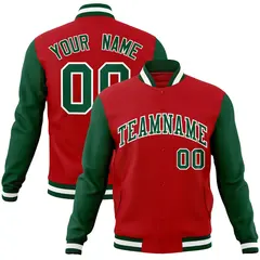 Red Green-White Raglan Sleeves Varsity Letterman Jacket