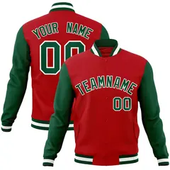 Red Green-White Raglan Sleeves Varsity Letterman Jacket