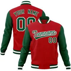 Red Green-White Raglan Sleeves Varsity Letterman Jacket 1