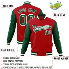 Red Green-White Raglan Sleeves Varsity Letterman Jacket 4