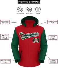 Red Green-White Raglan Sleeves Waterproof Jacket 2